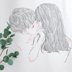 Romantic minimalist line art wall sticker of a kissing couple for bedroom decor