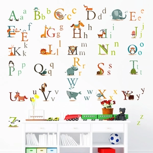 Educational animal alphabet wall decals with 26 letters for kids bedroom nursery decoration