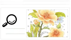 Détail d'autocollant floral jaune et orange avec feuilles vertes pour décor de toilette