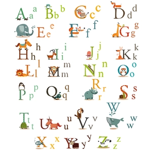 Educational animal alphabet wall stickers for kids nursery with letters A to Z