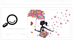 Detail of dancing flower fairy wall sticker with colorful butterfly and floral umbrella