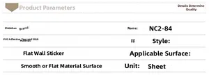 Detail specifications table for PVC dancing elf wall sticker showing material and application