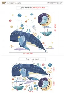 Size chart showing 91x78cm whale wall sticker dimensions and layout specifications