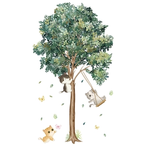 Stickers muraux arbre et chats mignons pour décoration de chambre d'enfant et maternelle