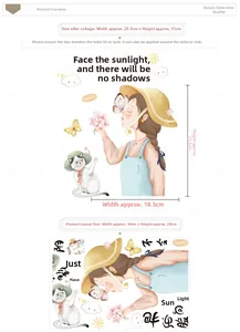 DIY decorative wall sticker featuring a cute girl with white cat and floral elements