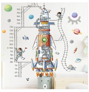 Detail view of cartoon space astronaut height chart with functional measuring scale 60-160cm
