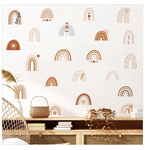 Close-up of Boho rainbow wall stickers in earth tones for a cozy nursery decoration