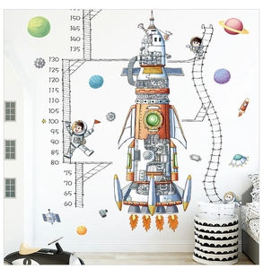 Space astronaut height chart with rocket and planet stickers for kids room decor