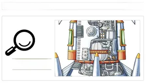 Detailed view of astronaut spaceship height chart with mechanical gears and pipes