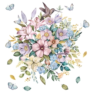 Floral watercolor wall stickers featuring lilies, butterflies and hummingbird on white