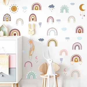 Boho Rainbow Wall Stickers For Kids Room Nursery Decor Morandi Weather Wall Decals Cloud Sun Moon Star PVC Mural Art
