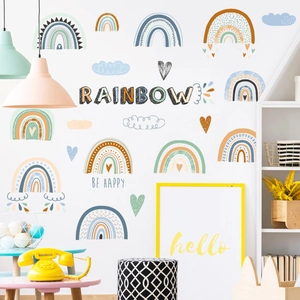 Bohemian Rainbow Wall Stickers PVC DIY Clouds Hearts Decals For Kids Room Nursery Bedroom Decor Peel And Stick Wallpaper