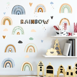 Nordic DIY rainbow cloud wall stickers in Morandi tones for kids room wall decor