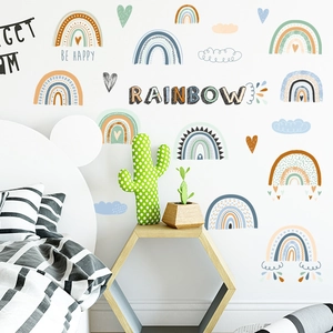 DIY boho rainbow wall stickers with clouds and hearts for children room decoration