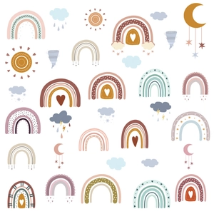 Boho style rainbow and weather wall stickers set for children room decoration