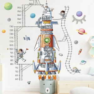Cartoon astronaut and rocket growth chart wall sticker for kids bedroom height measurement