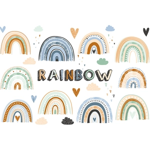 Bohemian Morandi rainbow wall stickers with clouds and hearts for nursery room decor