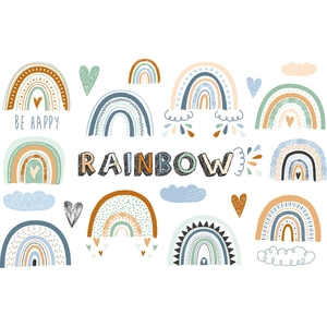 Rainbow wall stickers set with hearts and clouds in warm Morandi tones for kids room decor