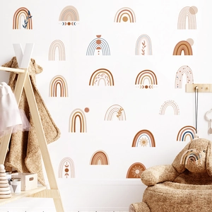 Boho rainbow wall stickers in earthy tones for nursery and kids room decor