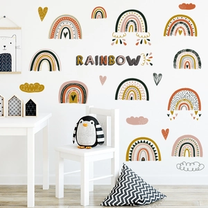 Bohemian Rainbow Wall Stickers For Kids Room Bedroom DIY PVC Heart Cloud Decorative Decals Morandi Weather Wall Art Decoration