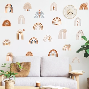 Boho rainbow wall decals set with sun and moon elements for kids nursery home decor