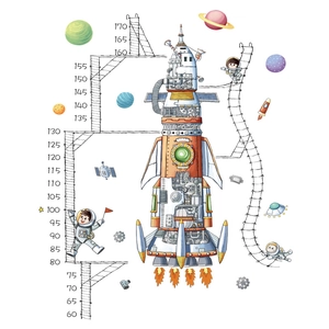 Astronaut and rocket height chart wall sticker for kids measuring 60cm to 170cm