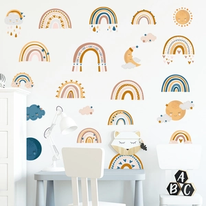 Bohemian Rainbow Cloud Wall Stickers PVC Waterproof Nursery Wall Decals For Kids Bedroom Playroom Decor Sun Moon Stars