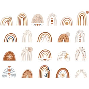 Boho style rainbow wall stickers set with sun and moon motifs for nursery decor