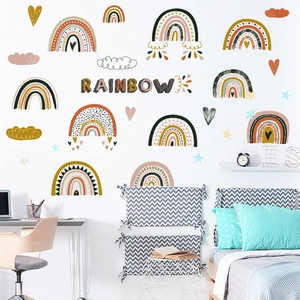 Bohemian rainbow wall decals set with stars and clouds for nursery and bedroom decor