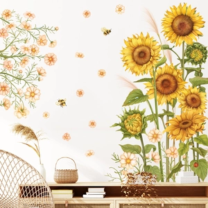 Sunflower Wall Stickers PVC Yellow Flower Decals For Living Room Bedroom Bathroom Kitchen DIY Home Decor Waterproof Wall Art