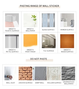 Guide showing compatible surfaces for nursery alphabet wall stickers like glass and metal