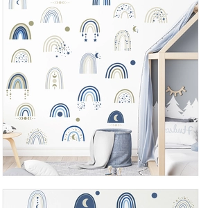 Bohemian style rainbow wall stickers in Morandi blue for nursery and kids room decor