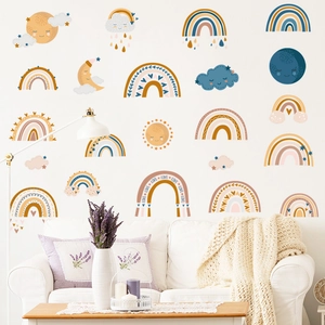 Bohemian rainbow cloud wall stickers with sun and moon patterns for kids room nursery decor