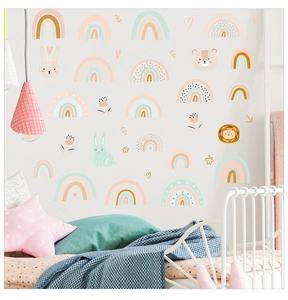 Detail of rainbow wall stickers with cartoon animals for kids room nursery decoration
