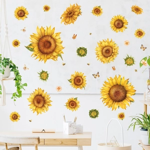 Self-adhesive sunflower wall stickers set with butterflies for home decor decoration