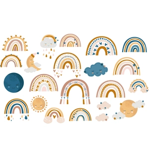 Boho rainbow and cloud wall stickers set with sun and moon for nursery room decor