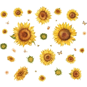 Self-adhesive sunflower wall stickers set with vibrant yellow flowers and butterflies