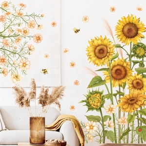 Sunflowers and daisies wall decals for living room sofa background decoration