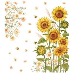 Self-adhesive sunflower wall stickers with colorful daisies and bees for home decor