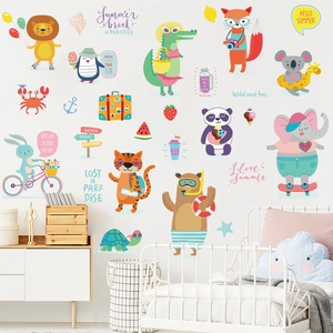 Niedliche Tier-Wandsticker mit Löwe und Elefant für Kinderzimmer im Sommer-Strand-Design
