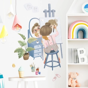 Autocollants muraux fille mignonne peignant pour chambre enfant et décor de dortoir