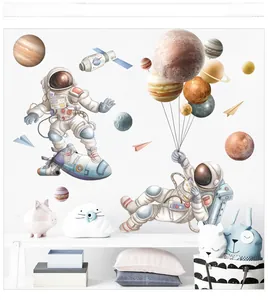 Wandaufkleber mit Astronauten und Planeten im Aquarellstil für Kinderzimmer