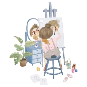 Sticker mural fille et chat mignon pour décor de chambre et ambiance esthétique chaleureuse