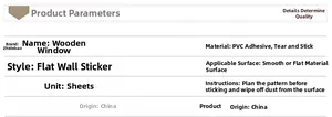 Detailed specifications table for wood-framed PVC cat window wall stickers and usage instructions