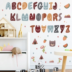 Adesivi murali alfabeto con 26 lettere e illustrazioni animali della foresta per bambini