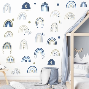 Boho rainbow wall stickers for nursery decor featuring stars and moon elements