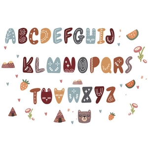 Adesivi murali educativi Scandi-boho 26 lettere alfabeto per cameretta colori Morandi