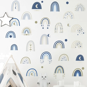 Boho rainbow and stars wall stickers set for nursery decor in Morandi blue and khaki