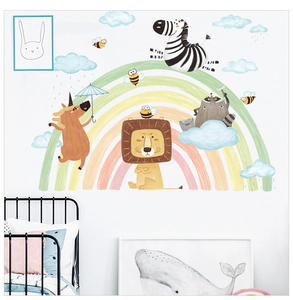 Nursery wall decals with rainbow, lion and zebra in a Scandinavian illustration style