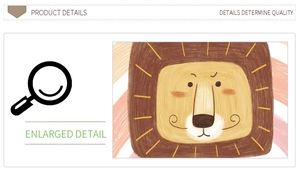 Close-up of hand-drawn cartoon lion and rainbow details on a premium wall sticker
